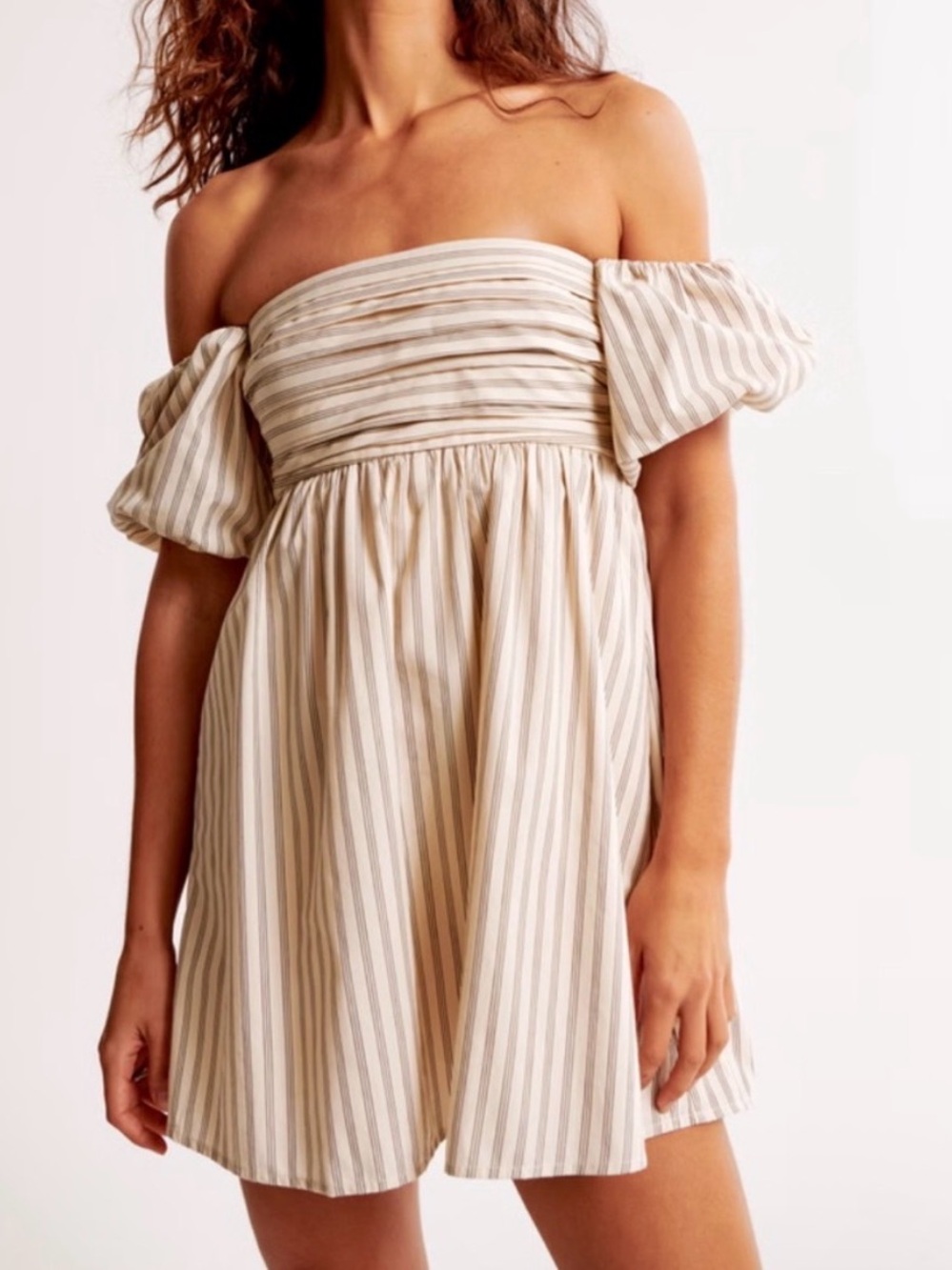 Abercrombie & Fitch Emerson Cream Striped Off Shoulder Dress Skort Romper NWT XL